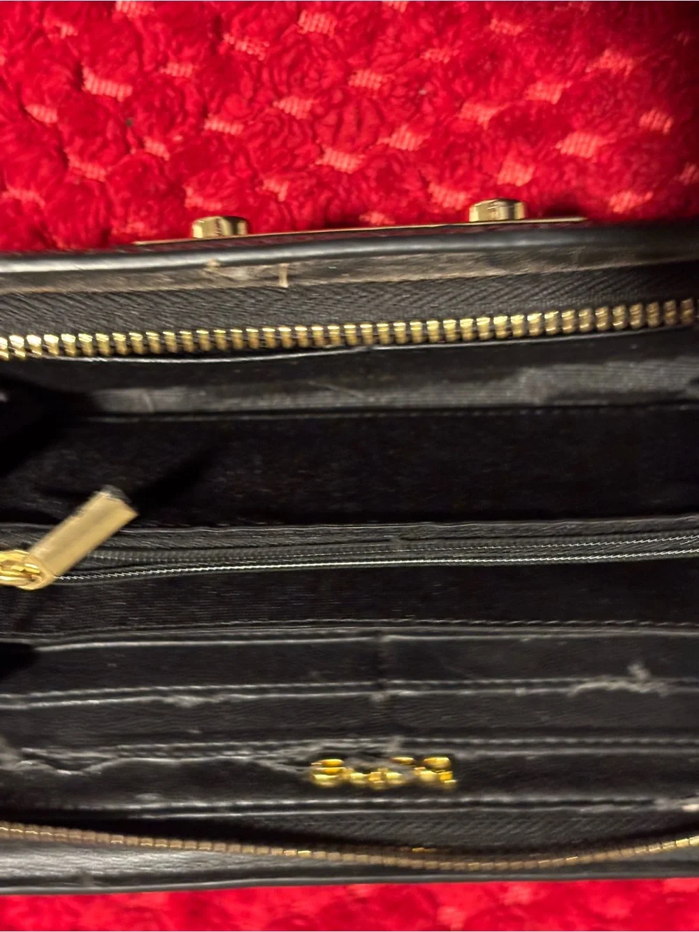 bebe Black Leather Zip Phone Wallet with Gold Plate